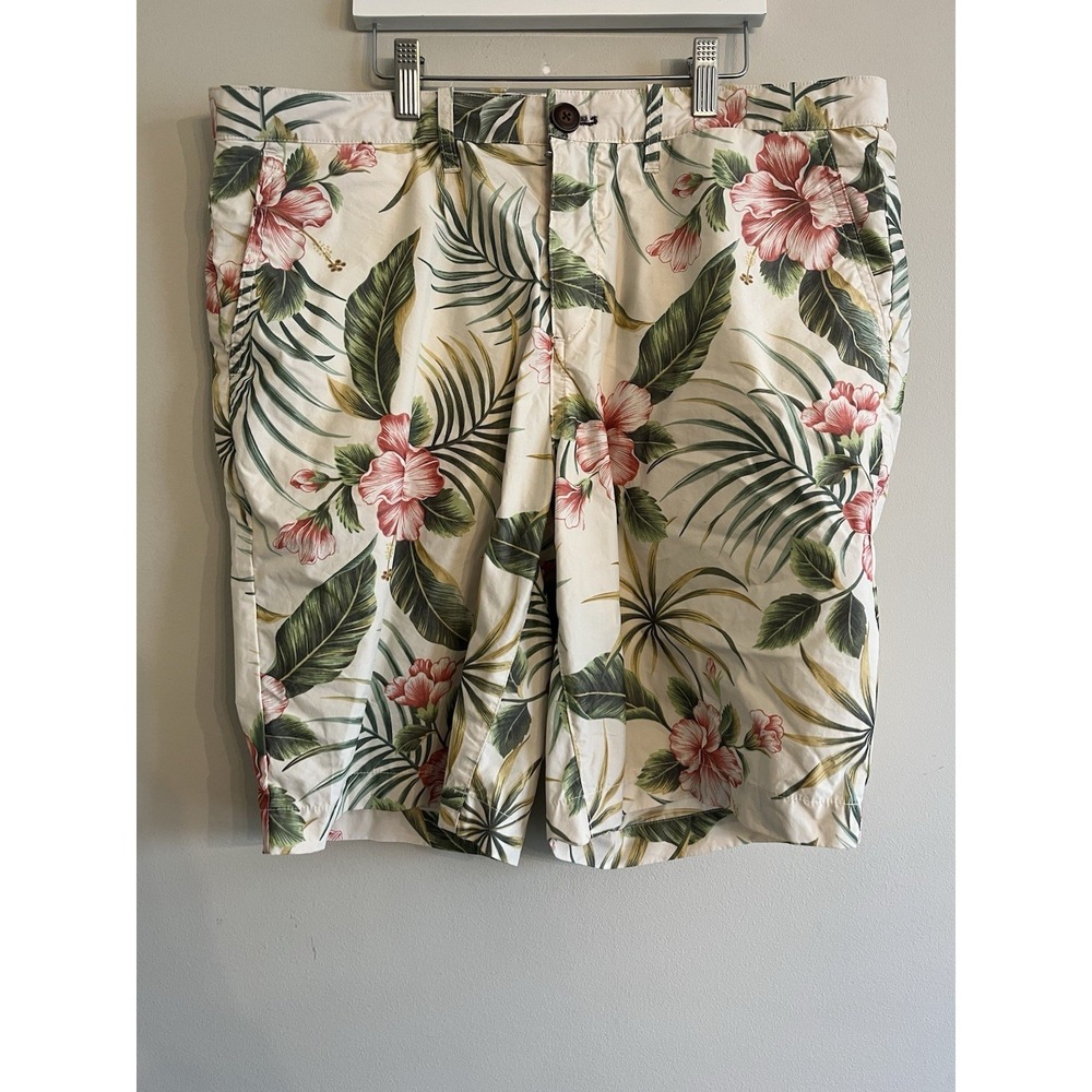 Nifty Genius Mens Hawaiian Bermuda Shorts Floral Tropical Blue White Size 34